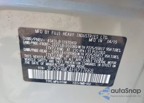 2015 Subaru Xv Crosstrek 2.0I Limited from USA, damaged, VIN JF2GPAMC4FH277668